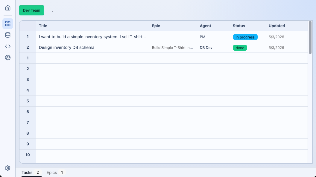 Tasks and epics in nocodo